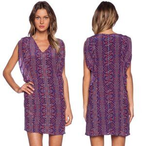 Revolve 100% Silk Greylin Tricia Shift Dress Purple Blue Bohemian Print‎ Boho M